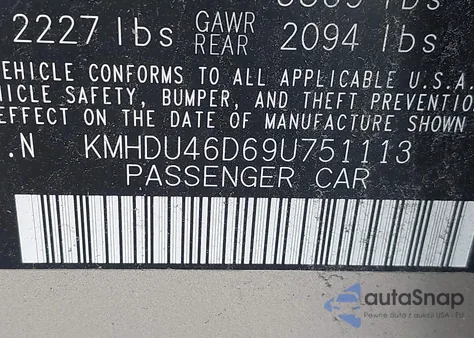 2009 Hyundai Elantra Gls from USA, damaged, VIN KMHDU46D69U751113